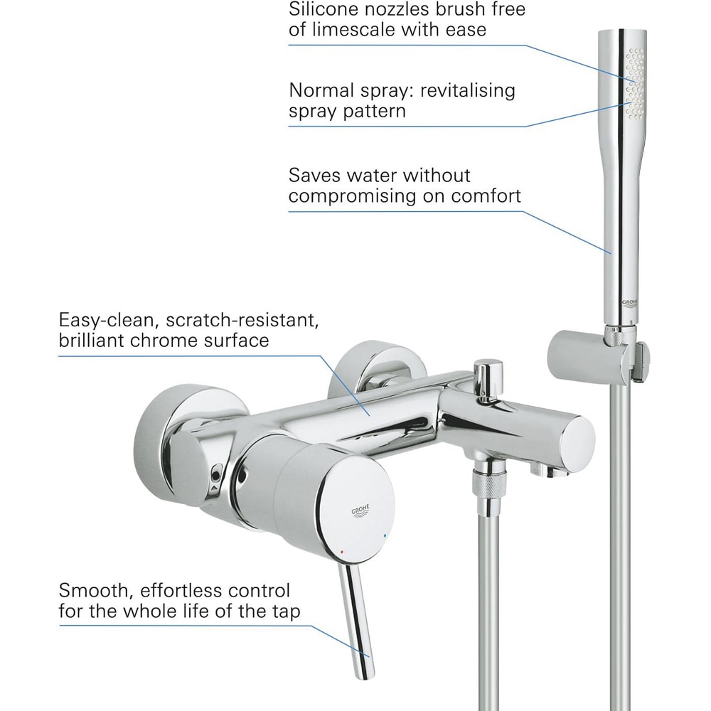 Baterie cada-dus GROHE Concetto 32212001, set de dus, alama, crom