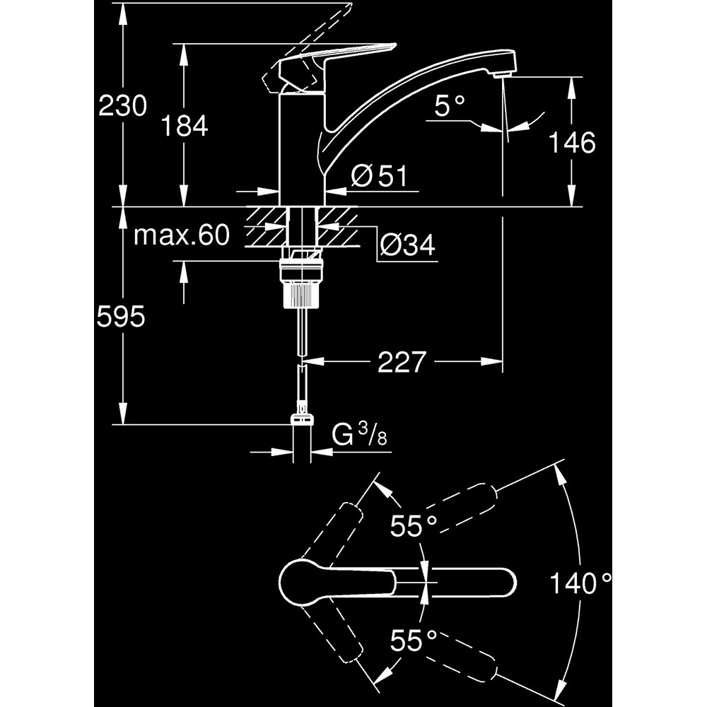 Baterie bucatarie GROHE Start 324412432, alama, negru