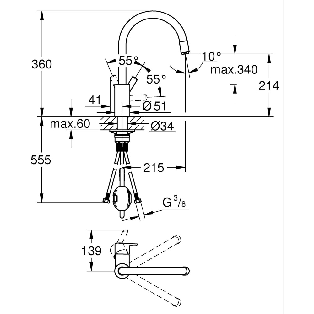 Baterie bucatarie GROHE Feel 32671002, alama, crom