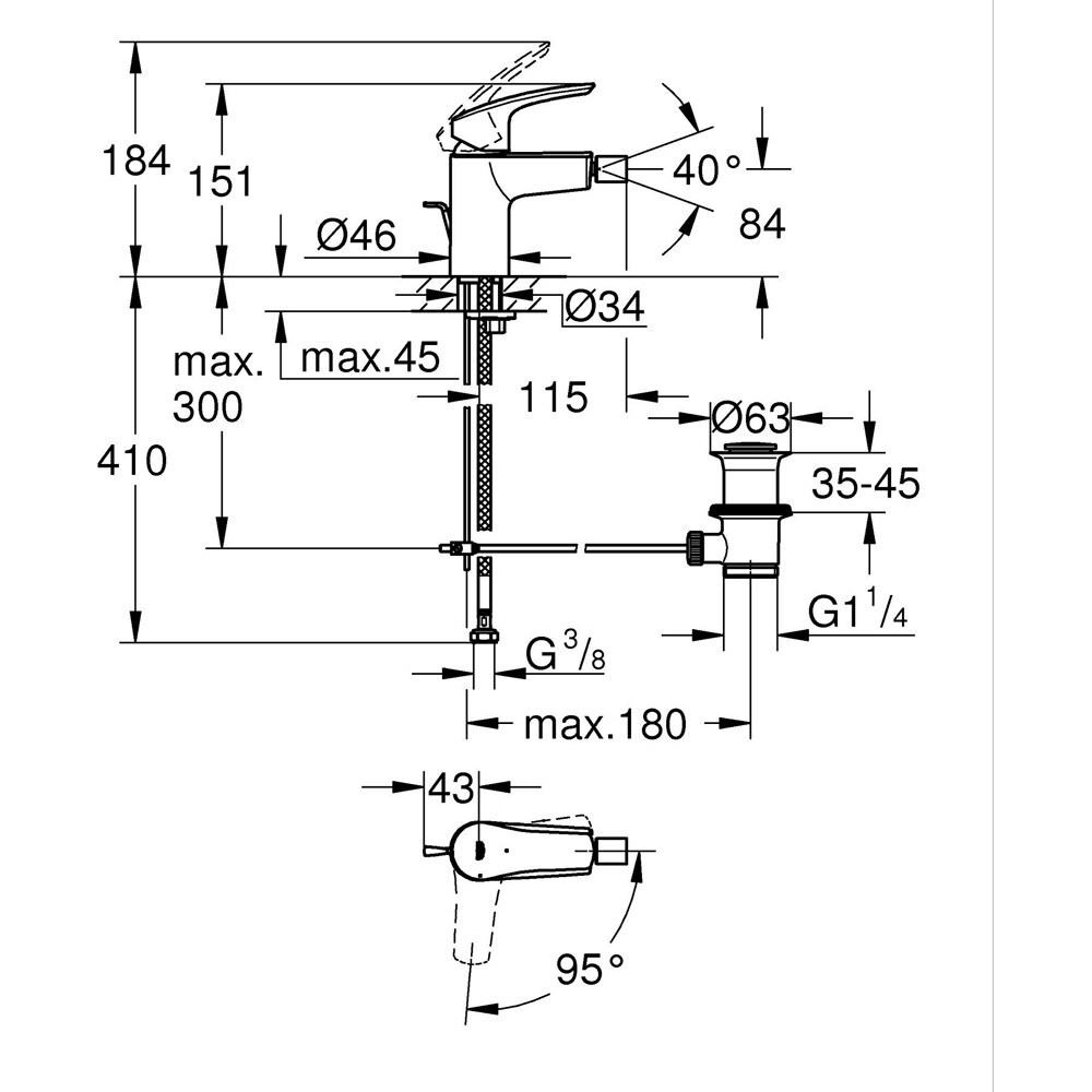 Baterie bideu GROHE Eurosmart 32928003, alama, crom