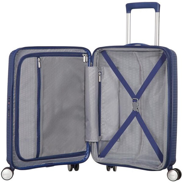 Troler AMERICAN TOURISTER Spinner SoundBox, 55 cm, albastru