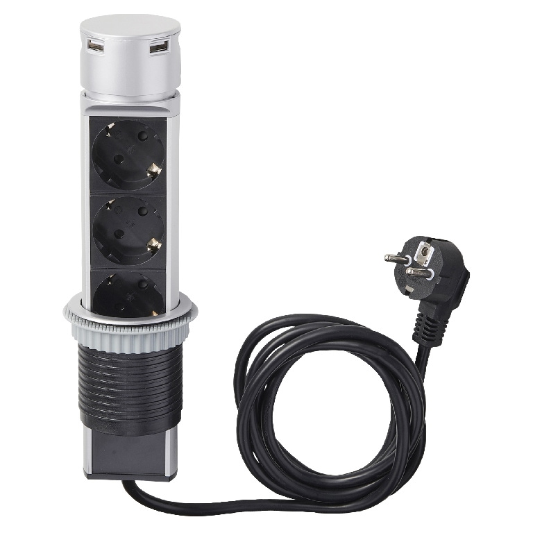 Prelungitor 3 prize, pop-up, 2 porturi USB, 13 A, 16 A, H05VV-F, 60 mmp x 2 m Otio