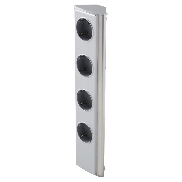 Prelungitor 4 prize, fara cablu, in unghi, plastic si metal, 13 A, 16 A  Otio