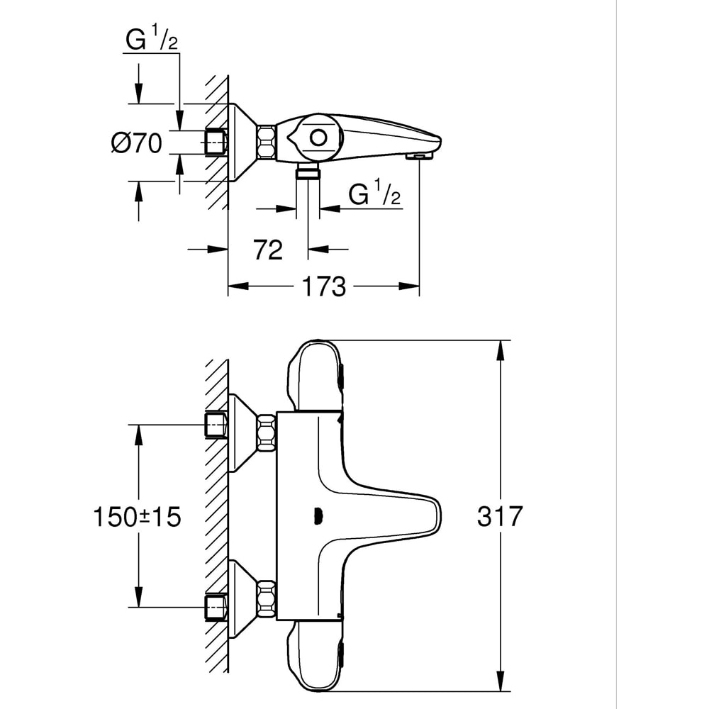 Baterie cada-dus GROHE Grohtherm 1000 34816003, aparenta, termostat, alama, crom