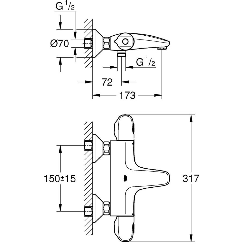 Baterie cada GROHE Grohtherm 1000 348162433, aparenta, termostat, alama, negru