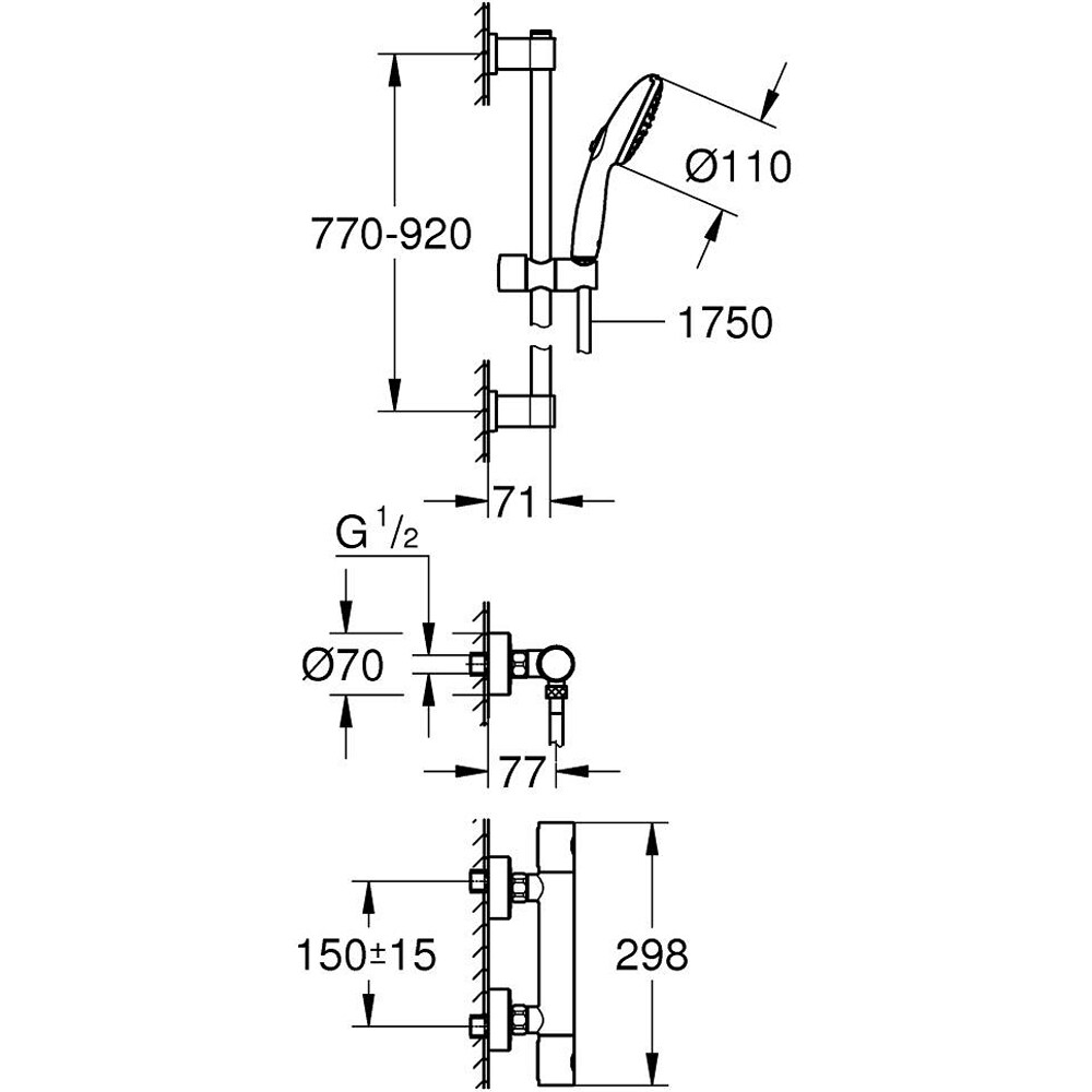 Baterie dus GROHE Precision Get 34857000, aparenta, termostat, set dus, alama, crom