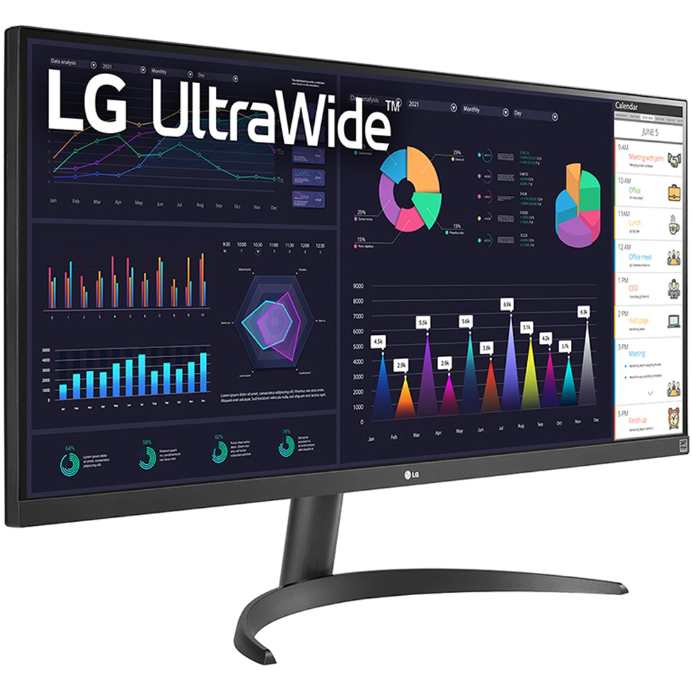Monitor LED IPS LG 34WQ500-B, 34" UltraWide, Full HD, 100Hz, AMD Freesync, HDR10, negru