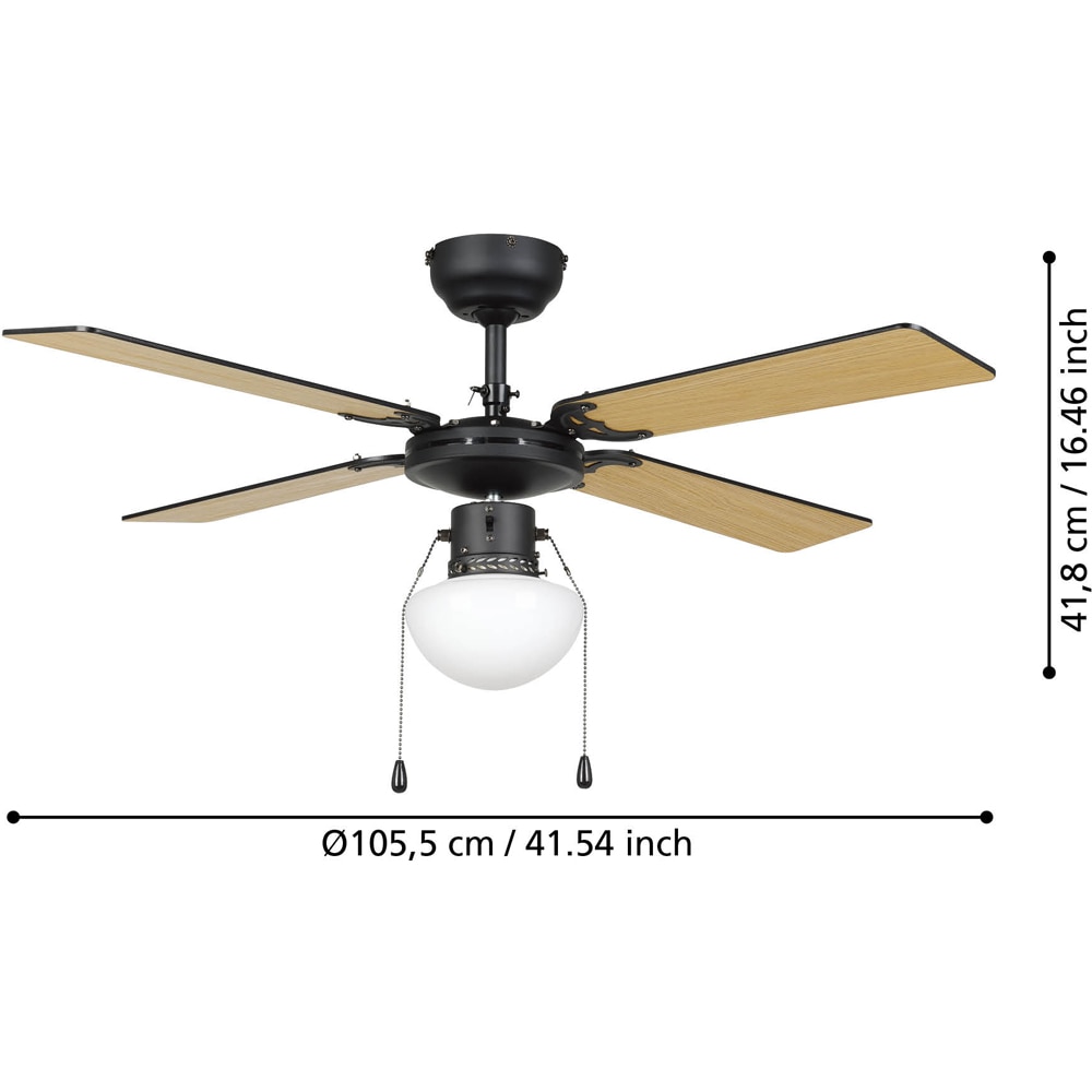 Plafoniera cu ventilator EGLO Fortaleza, E27, 60W, IP20, negru mat