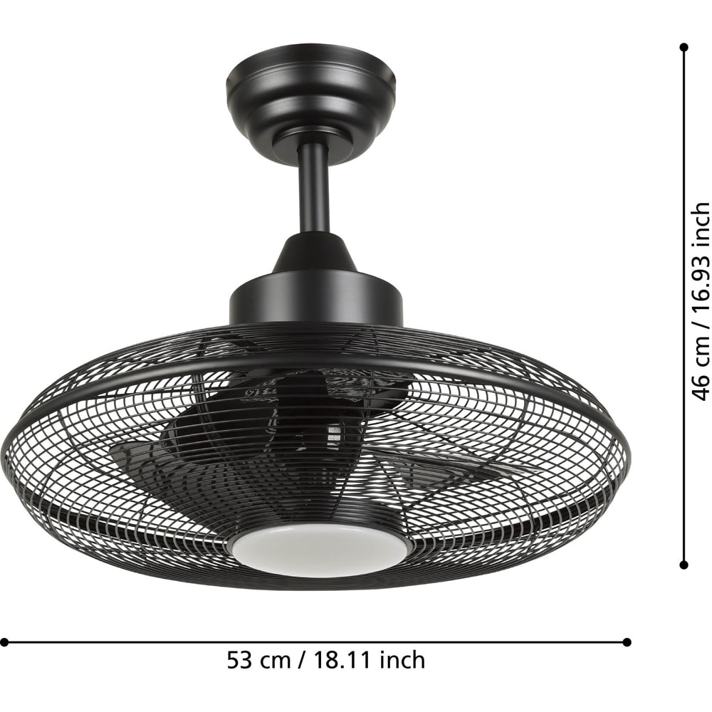 Plafoniera LED cu ventilator EGLO Igeldo, 15W, 1800 lm, IP20, negru mat