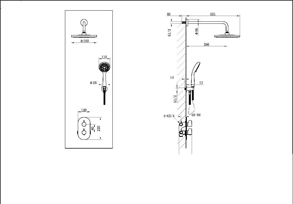 Set de dus, incastrabil, inox, cu derivator  GoodHome Cavally
