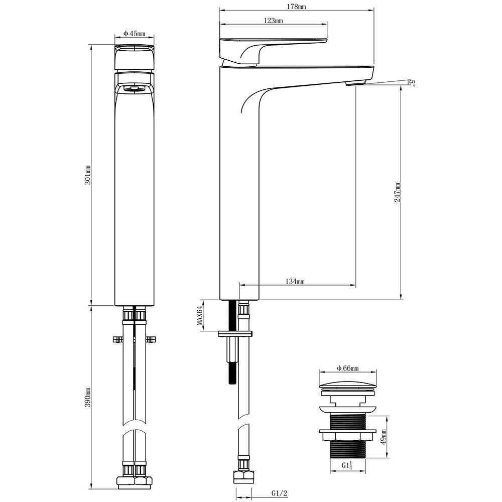 Baterie lavoar GOODHOME Cavally, inaltime 30.1 cm, alama, argintiu