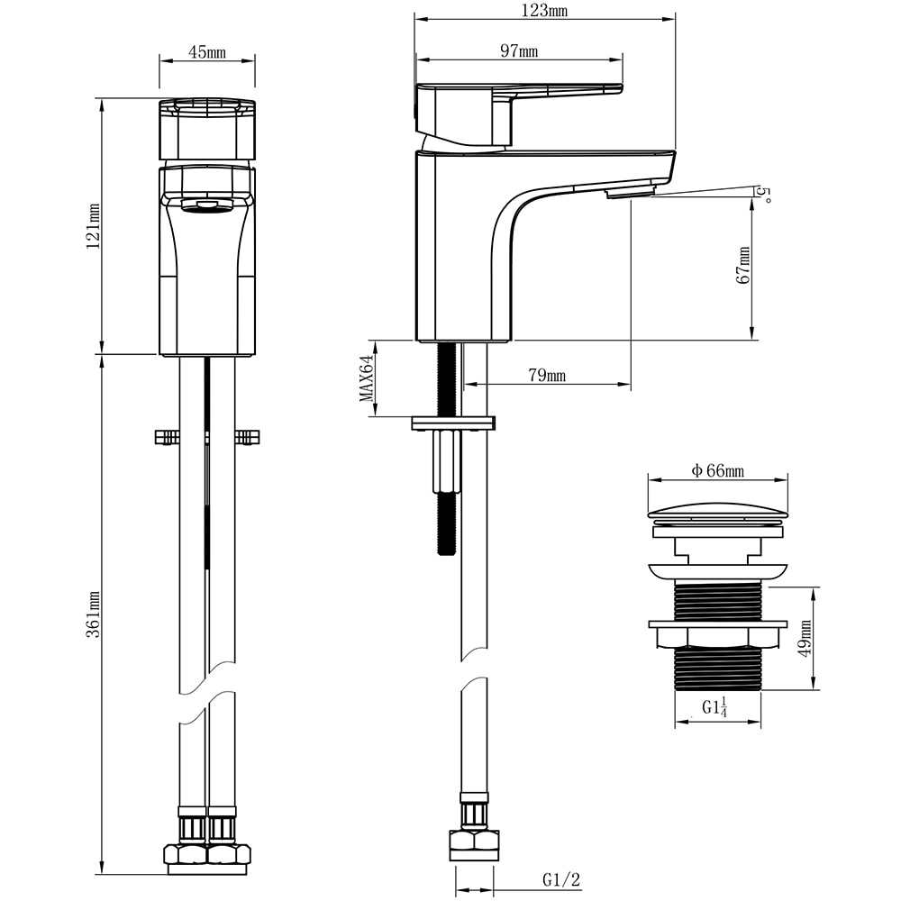 Baterie lavoar GOODHOME Teesta, inaltime 12.1 cm, alama, argintiu