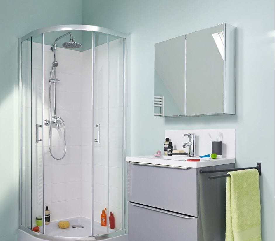 Cadita dus Cooke & Lewis Lagan, semirotunda, ABS si acril, 90 x 90 x 15 cm, alb