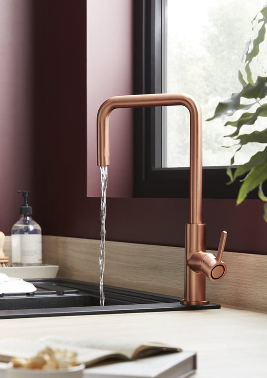 Baterie bucatarie GoodHome Kamut, pipa inalta, alama, cupru