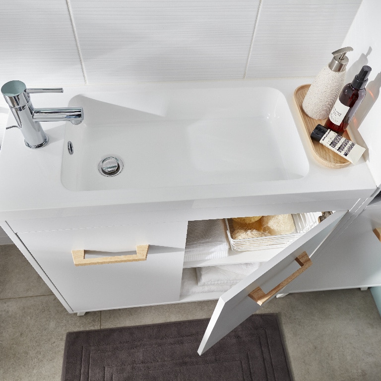 Lavoar baie GOODHOME Makonda, rasina, 80.4 x 36.2 cm, alb lucios