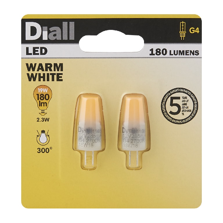 Set 2 becuri LED DIALL, G4, 2.3W, 180lm, 2700K