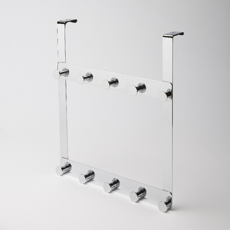 Suport agatatori pentru usa GOODHOME Koros, 38 x 32.4 x 4.6 cm, otel, crom, 10 carlige