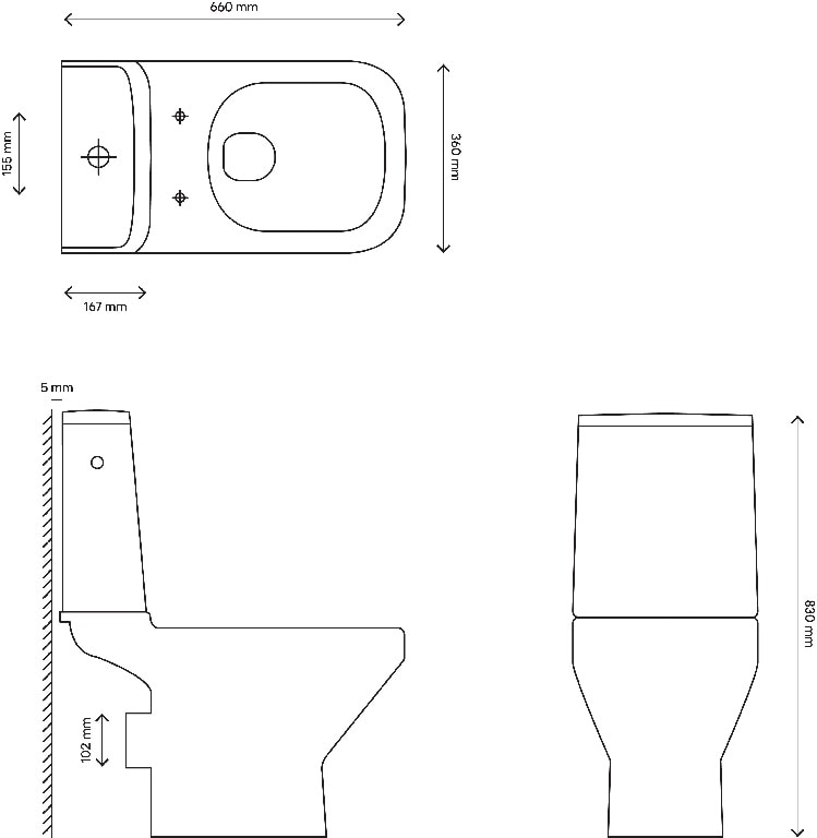 Set WC si rezervor, patrat, alb, portelan, diametru 10, 2 cm, 3/6 L  Teesta