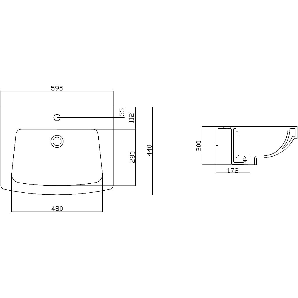 Lavoar baie GOODHOME Zapia, ceramica, 59.5 x 44 cm, alb lucios