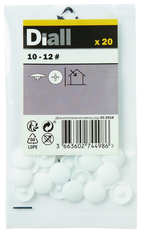 Saiba plata medie Diall, din otel-carbon, diametru 18 mm, 20 bucati, alb