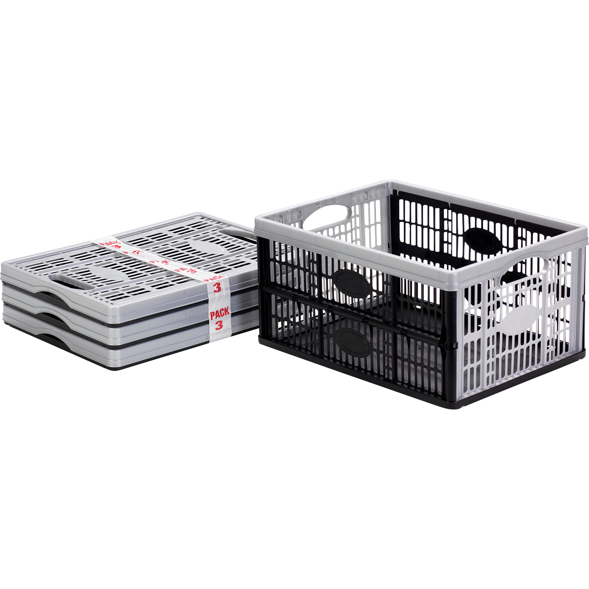 Cutie depozitare pliabila FORM Stuva, 33 L, gri-negru, 3 buc
