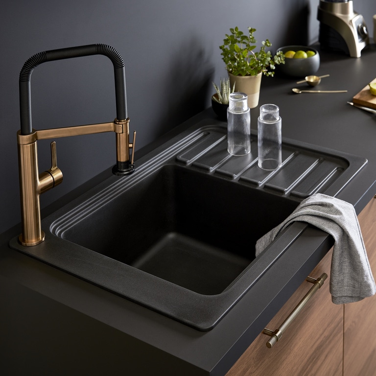 Chiuveta bucatarie GoodHome Romesco, 1 cuva, compozit, accesorii, negru
