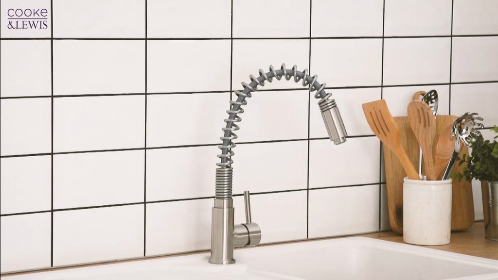 Baterie bucatarie Cooke & Lewis Farin, pipa flexibila, alama, nichel