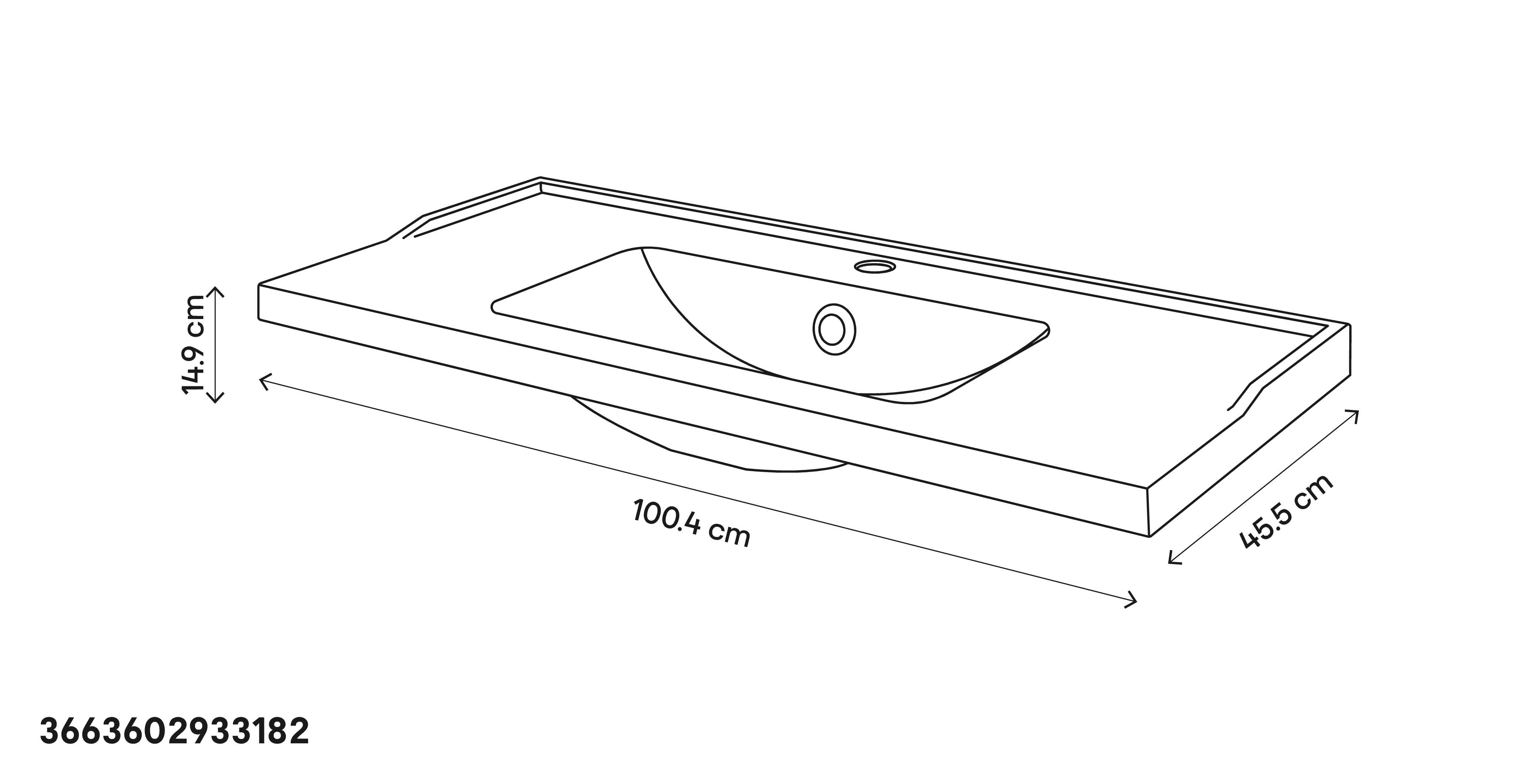 Lavoar baie GOODHOME Lana, ceramica, 100.4 x 45.5 cm, alb lucios