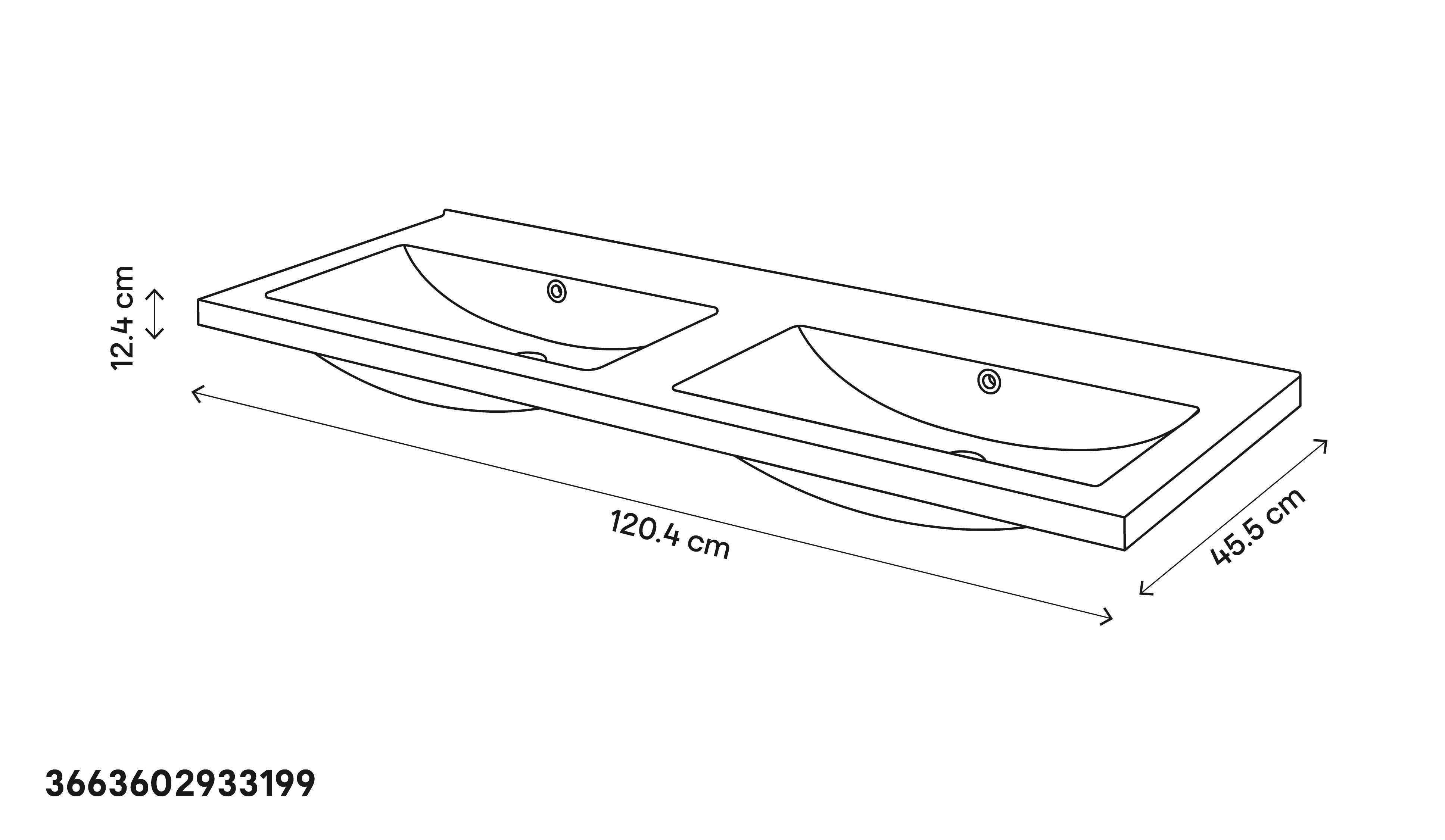 Lavoar baie GOODHOME Nira, ceramica, 120.4 x 45.5 cm, alb lucios