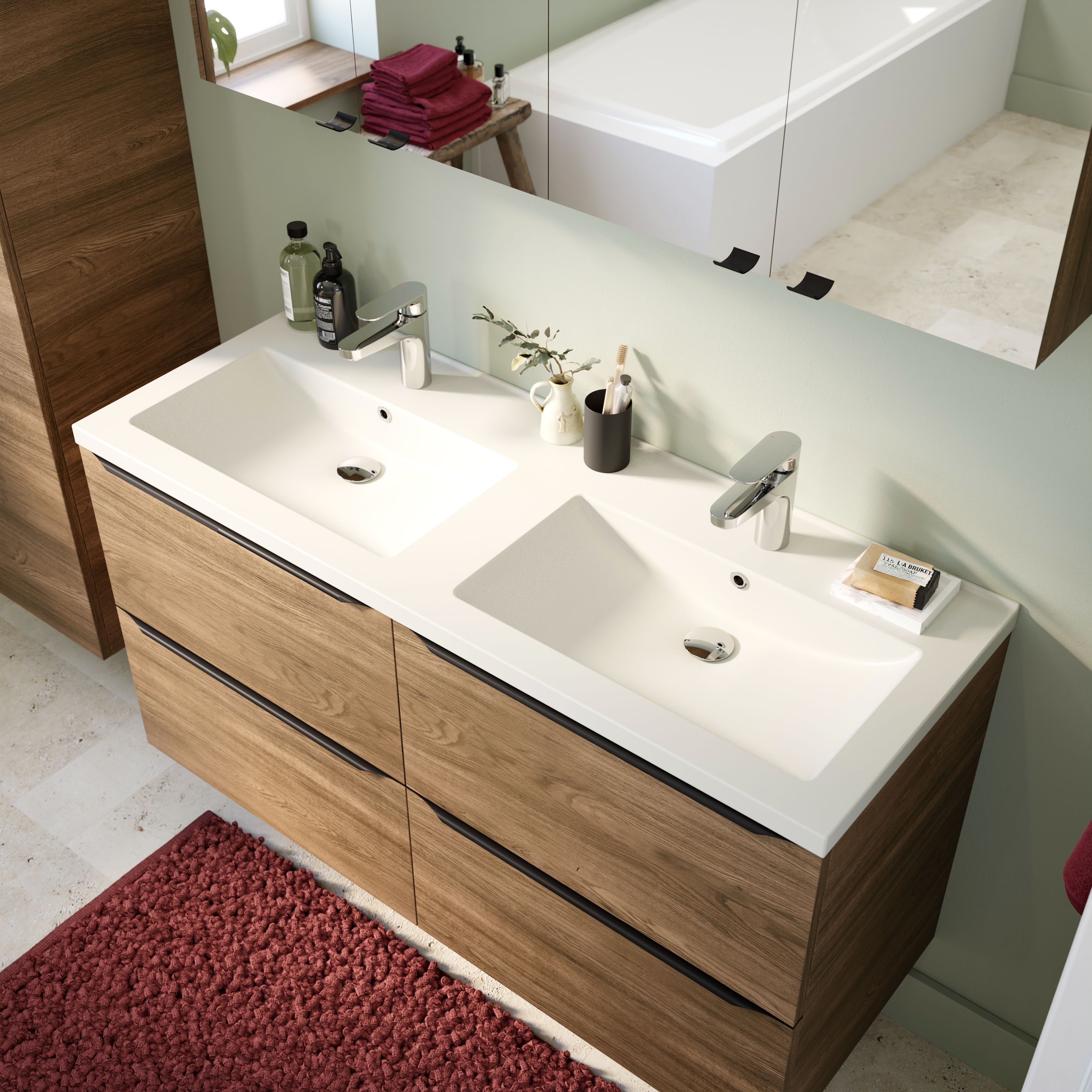 Lavoar baie GOODHOME Nira, ceramica, 120.4 x 45.5 cm, alb lucios