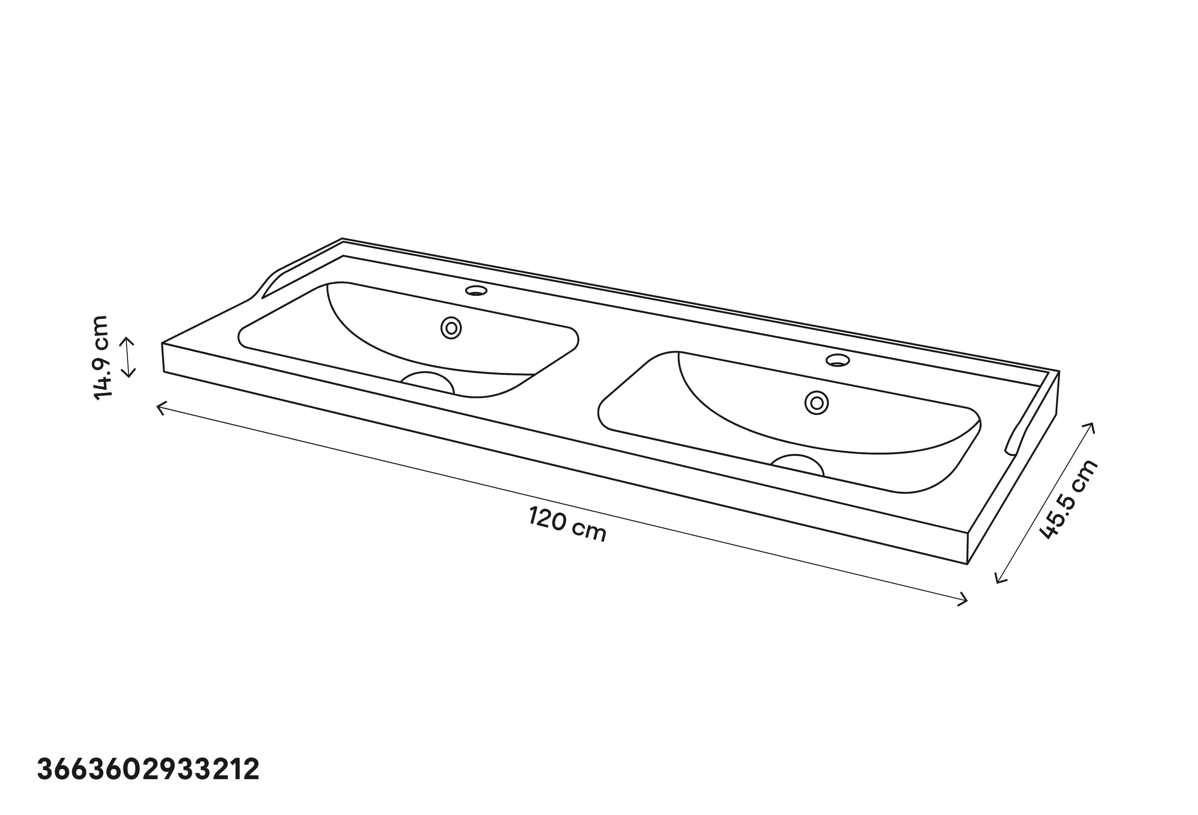 Lavoar baie GOODHOME Lana, ceramica, 120.4 x 45.5 cm, alb lucios