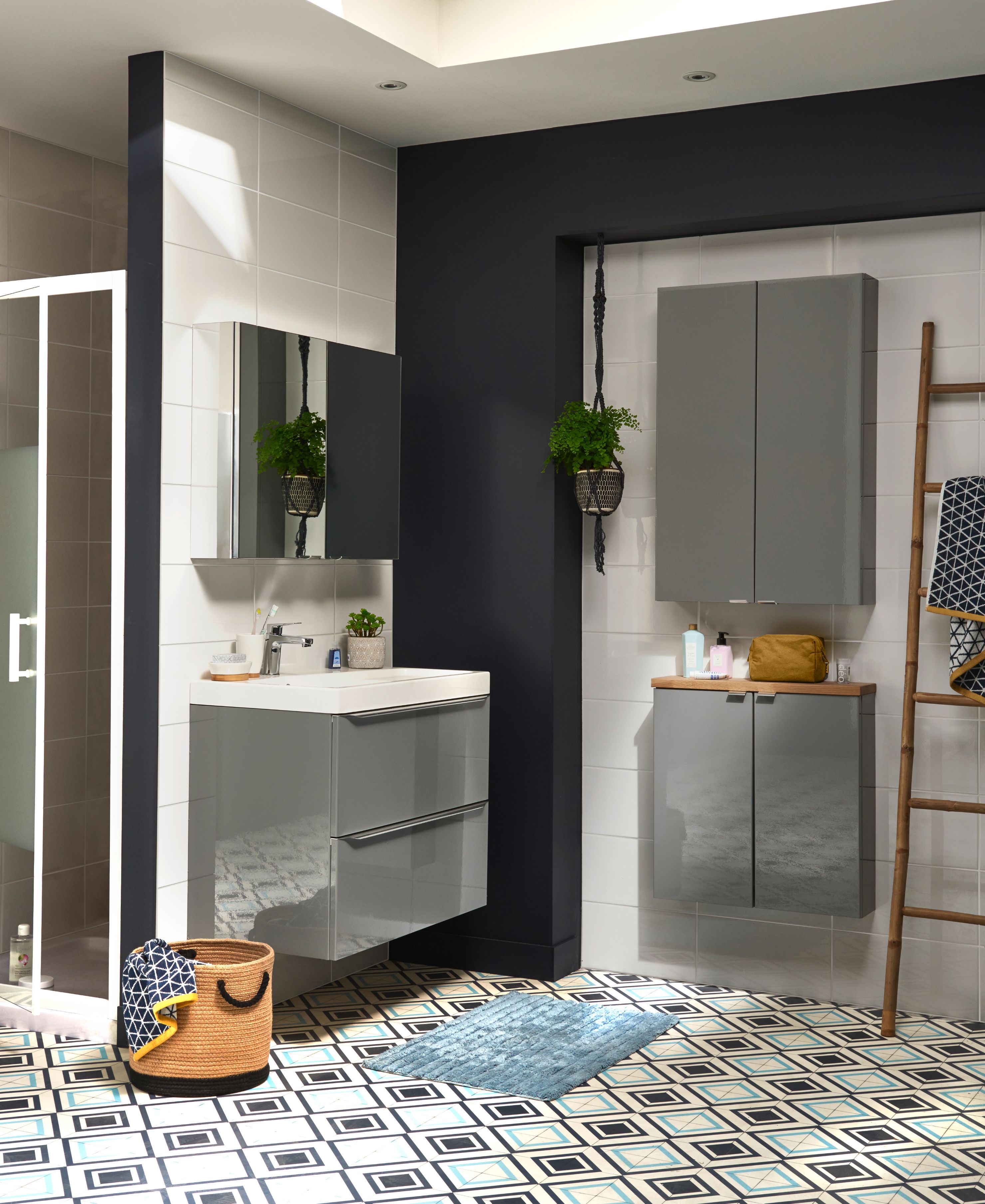 Dulap baie suspendat, gri, 90 x 60 x 15 cm GoodHome Imandra