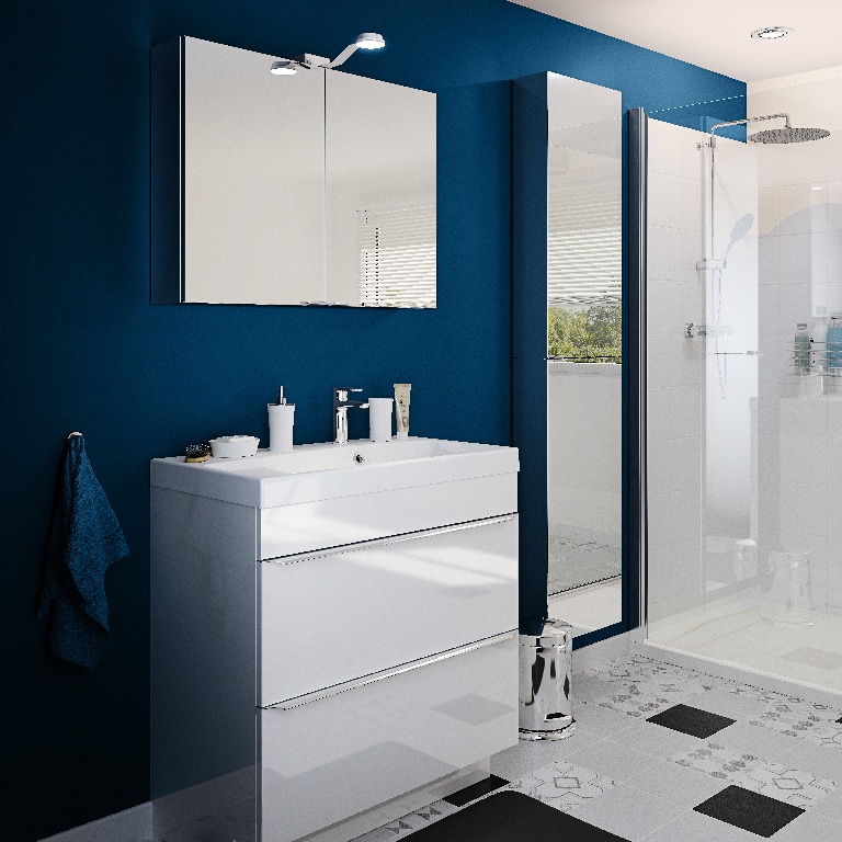 Dulap baie suspendatcu oglinda, alb, 90 x 40 x 15 cm  GoodHome Imandra