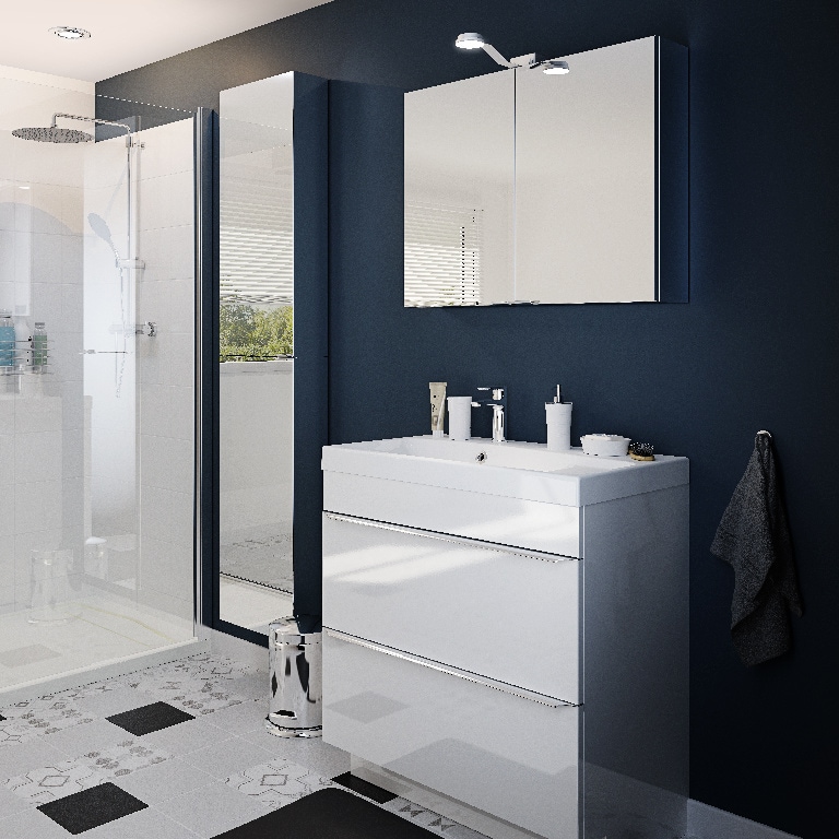 Dulap baie suspendatcu oglinda, alb, 90 x 40 x 15 cm  GoodHome Imandra