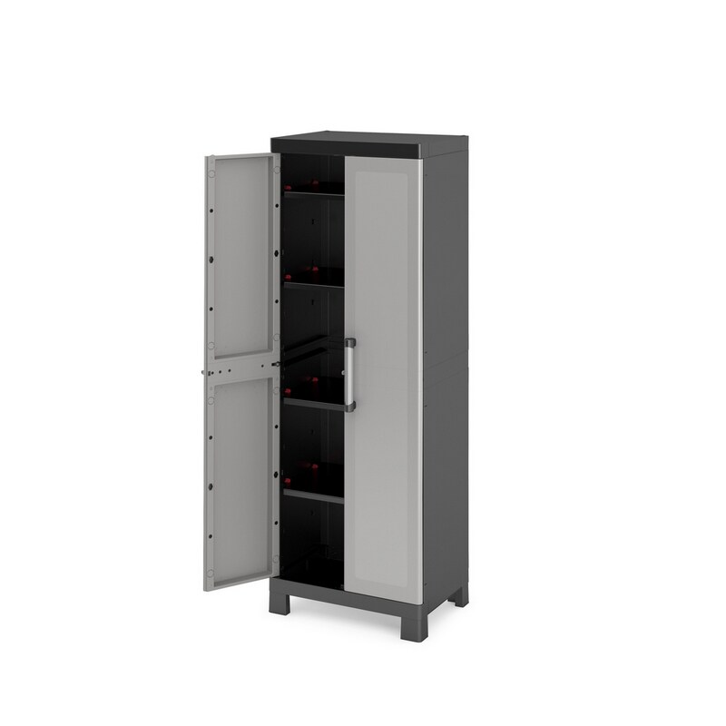 Dulap plastic Links 4 polite, 182 x 65 x 45 cm, negru cu gri 