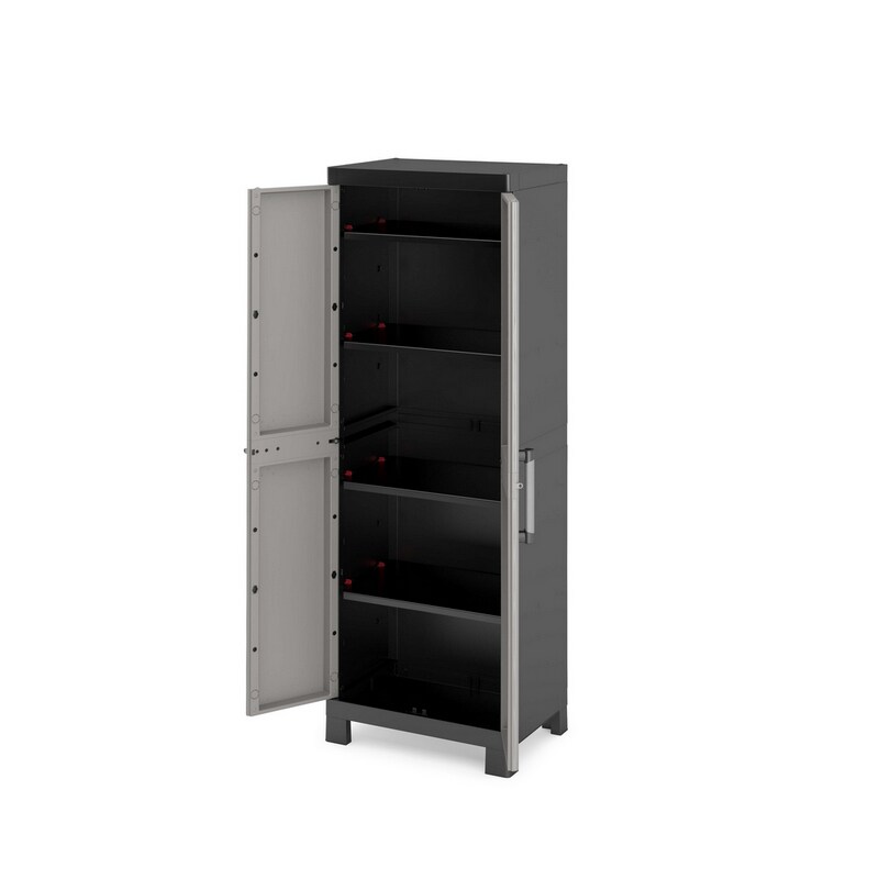 Dulap plastic Links 4 polite, 182 x 65 x 45 cm, negru cu gri 