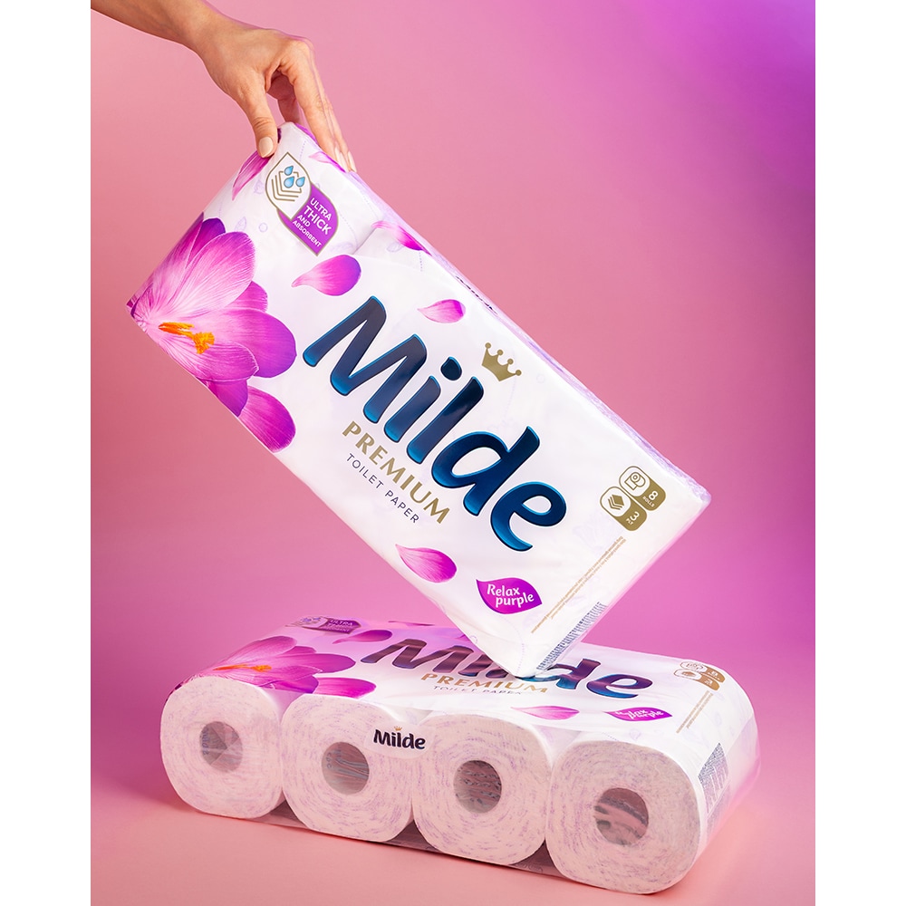 Hartie igienica MILDE Relax Purple, 3 straturi, 8 role