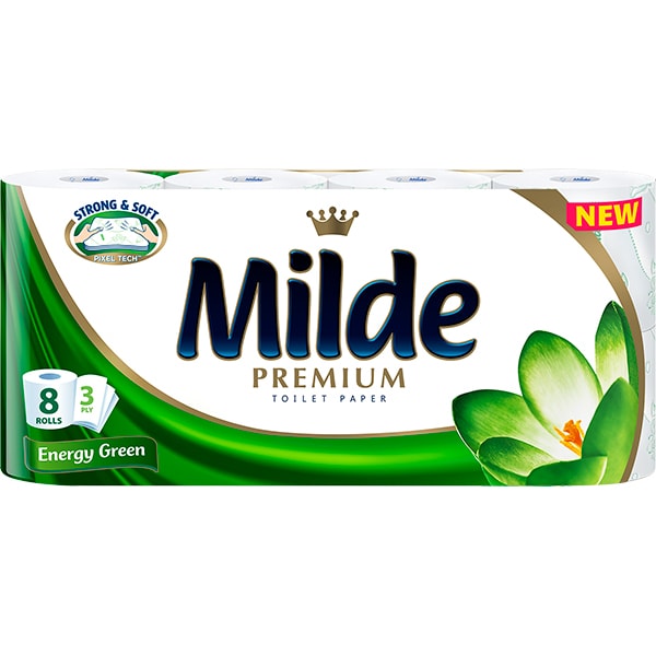 Hartie igienica MILDE Energy Green, 3 straturi, 8 role