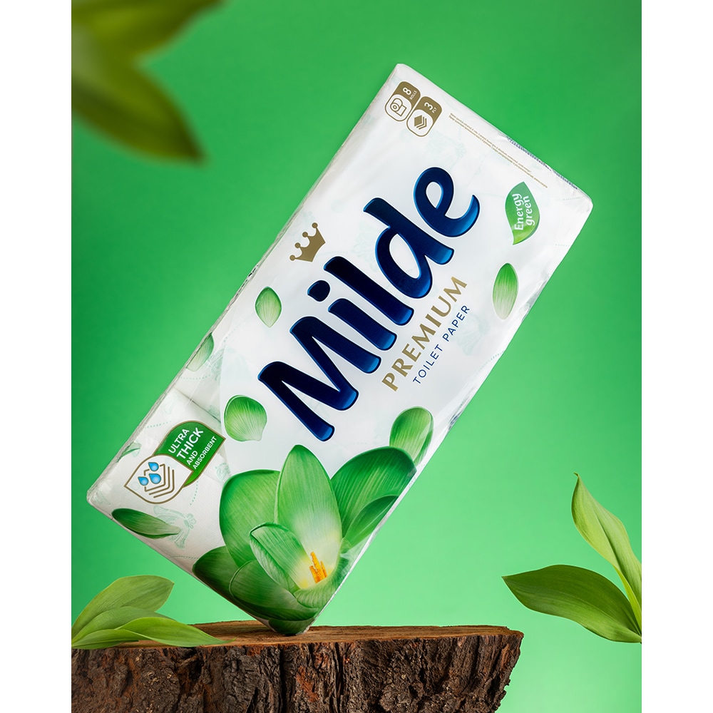Hartie igienica MILDE Energy Green, 3 straturi, 8 role
