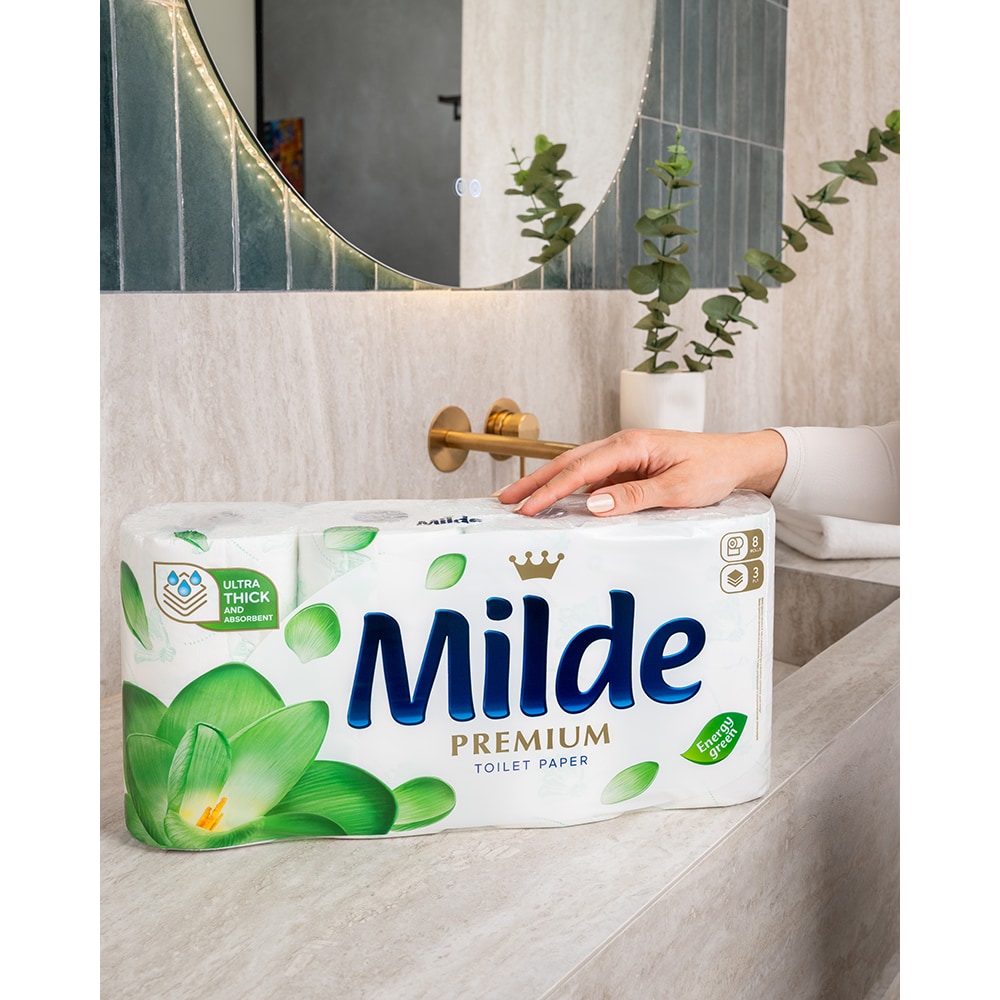 Hartie igienica MILDE Energy Green, 3 straturi, 8 role