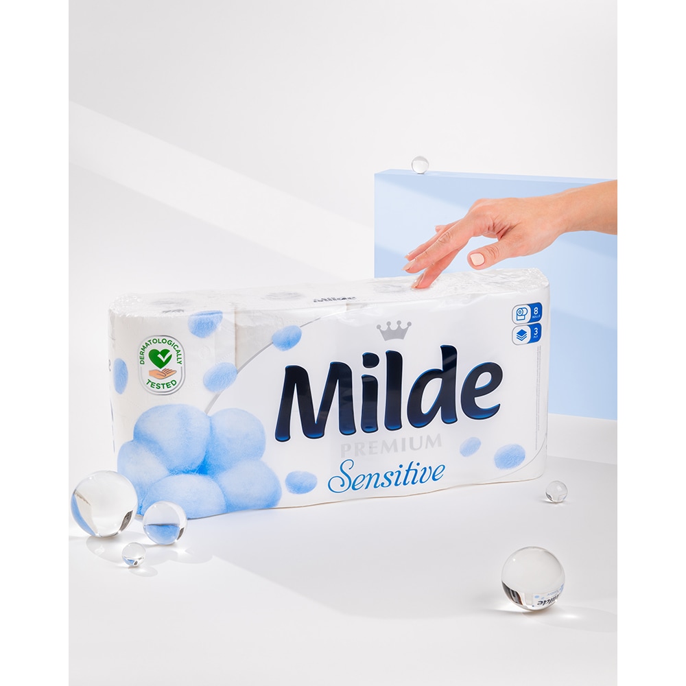 Hartie igienica MILDE Sensitive, 3 straturi, 8 role