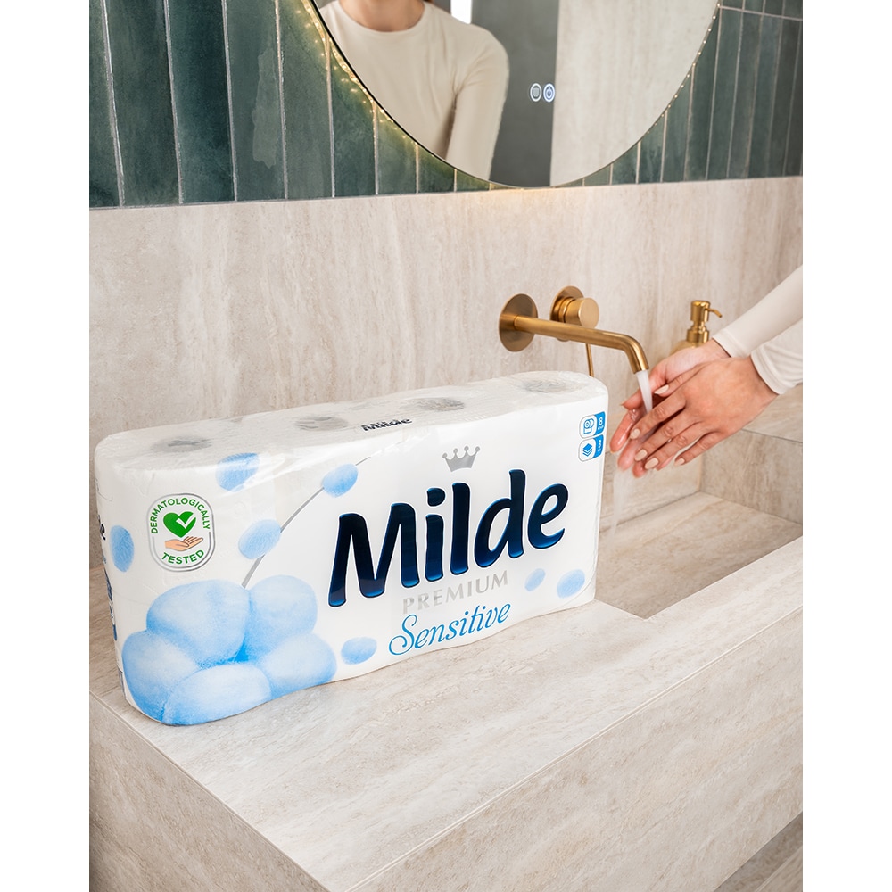 Hartie igienica MILDE Sensitive, 3 straturi, 8 role