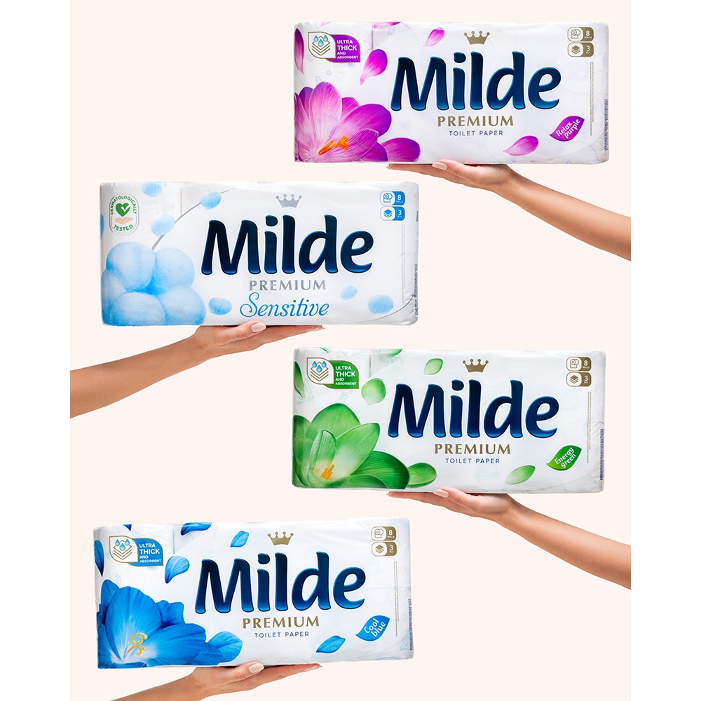 Hartie igienica MILDE Sensitive, 3 straturi, 8 role
