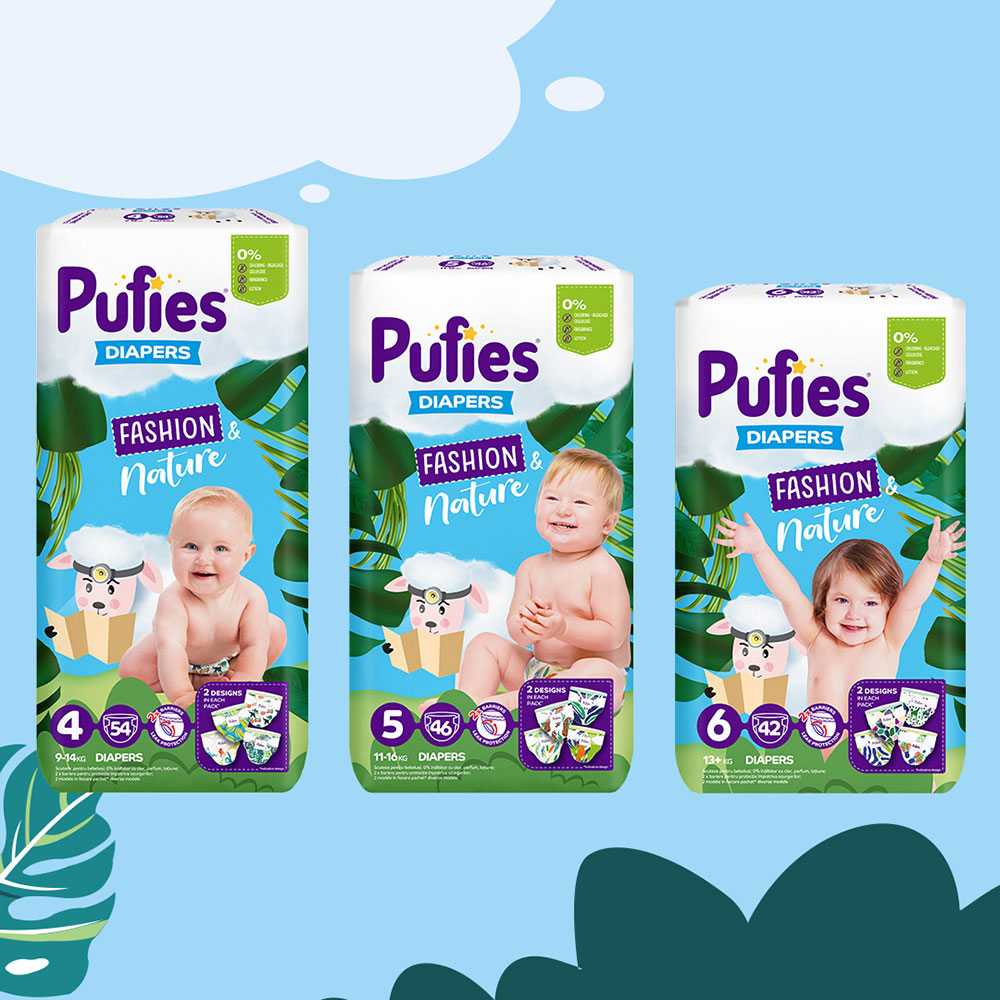Scutece PUFIES Fashion&Nature Junior nr 5, Unisex, 11-16 kg, 46 buc