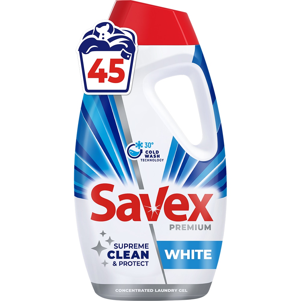 Detergent lichid SAVEX Premium White, 1.8 l, 45 spalari