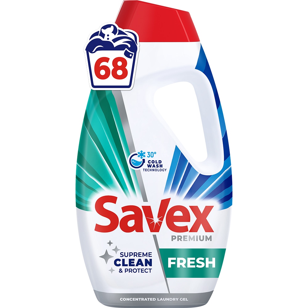 Detergent lichid SAVEX Premium Fresh, 2.7 l, 68 spalari