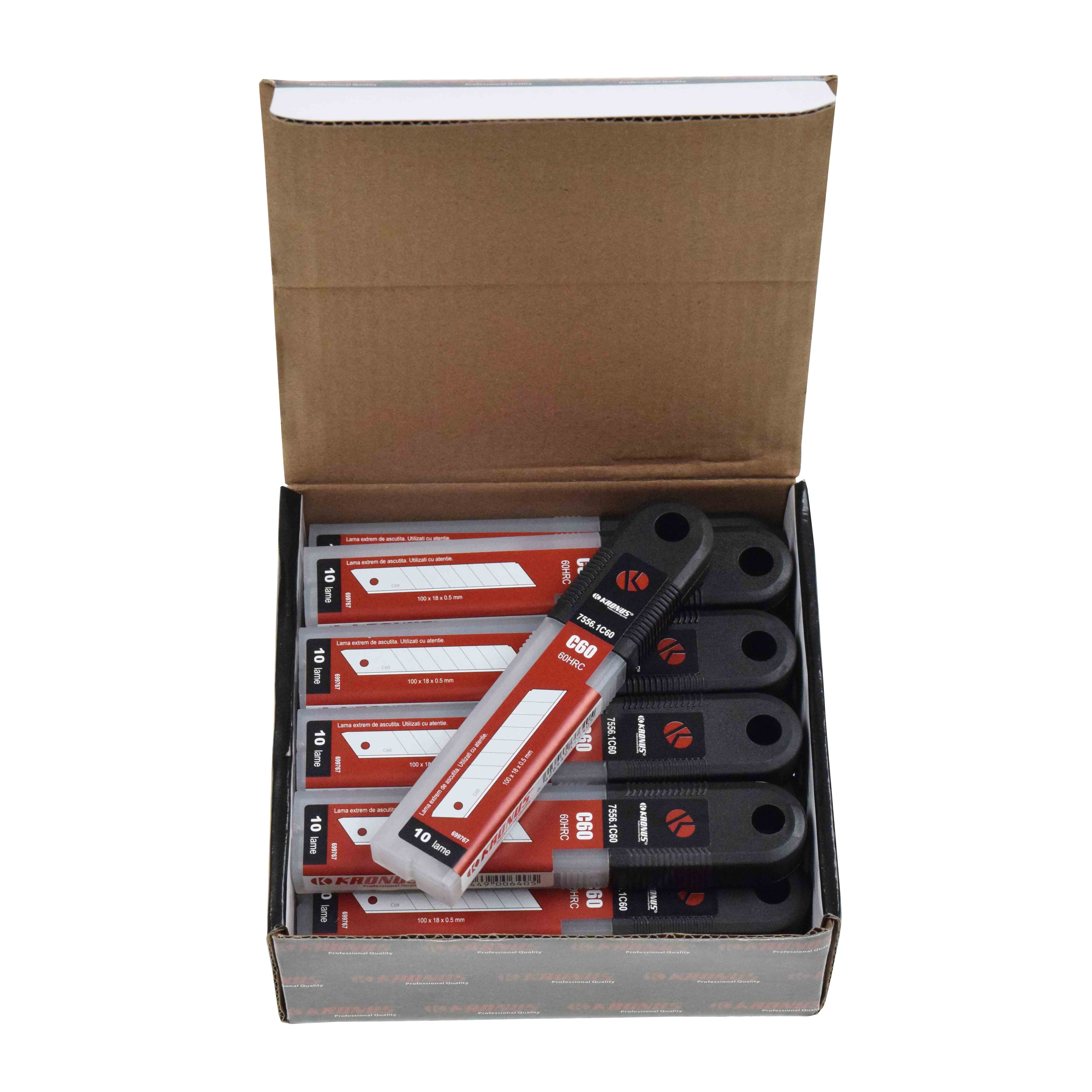 Set 10 lame pentru cutter Kronus, otel carbon C60, 18 x 100 mm