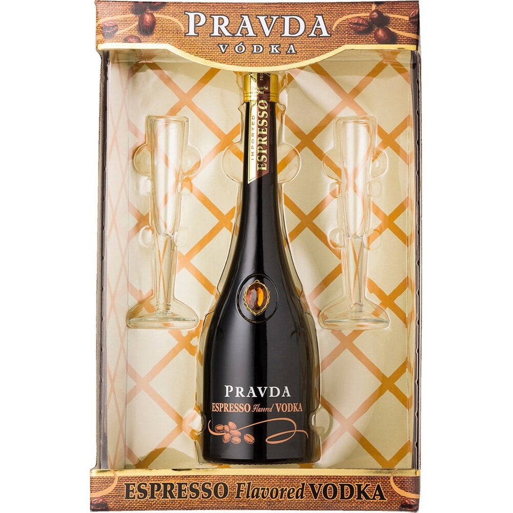 Set Vodka Pravda Espresso, 0.7L + 2 pahare