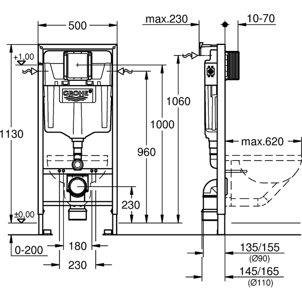 Set rezervor WC incastrat GROHE Rapid SL 3in1 38539001, 113 cm, 6-9 l