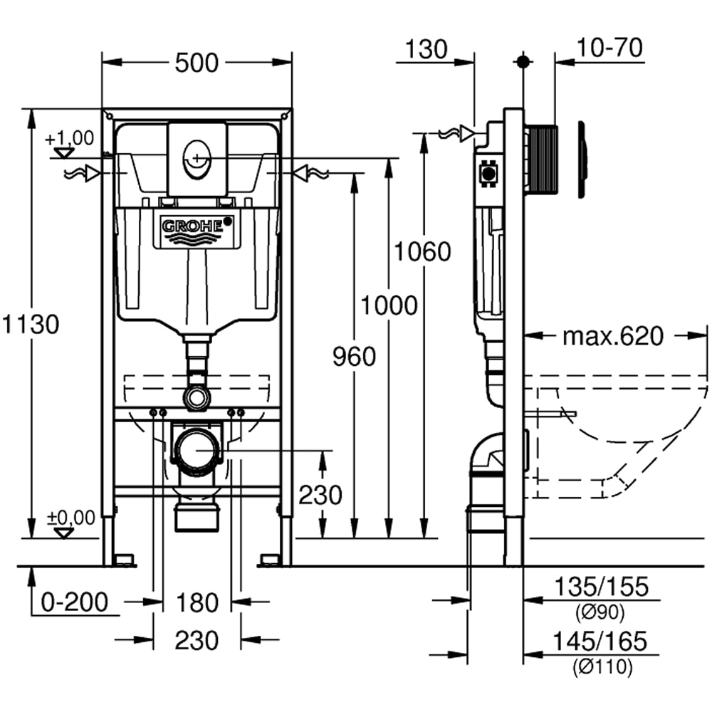 Set rezervor WC incastrat GROHE Rapid SL 2in1 38764001, 113 cm, 6-9 l